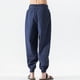thumbnail image 3 of Pantalones de lino de color liso para hombre, largos, con bolsillos y cordón ajustable, de poliéster., 3 of 3
