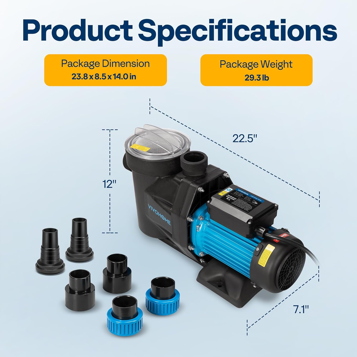 SPECSTAR 1.5 HP Powerful Self Primming 6360 GPH Swimming Pool Pump with ON/OFF Switch for In/Above ground Pool w/ 1.25''&1.5"&2.0'' Unions Energy Saving w/Strainer Basket