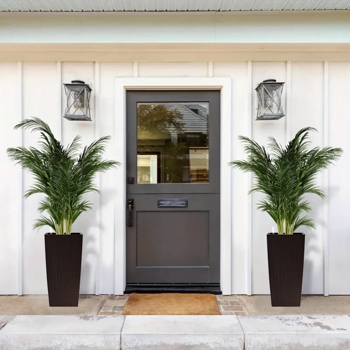 Set of 2 30 Inch Tall Large Flower Pots Self Watering Planters with Drain Holes Water Level Monitor Inner Bucket Brown