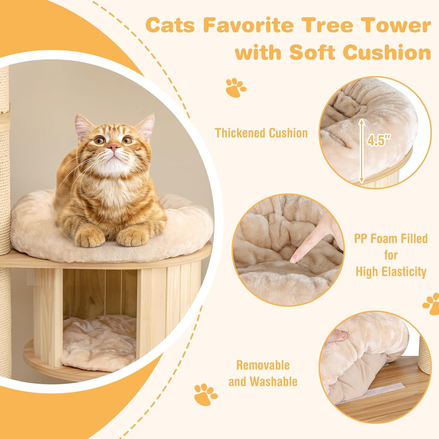 75 Inches Tall Cat Tree for Indoor Cats, Large Cat Tree Tower with Scratching Posts, Cat Condo, Hammock and Basket, Multi-Level Modern Cat Tree for Large Cats 20 lbs Heavy Duty