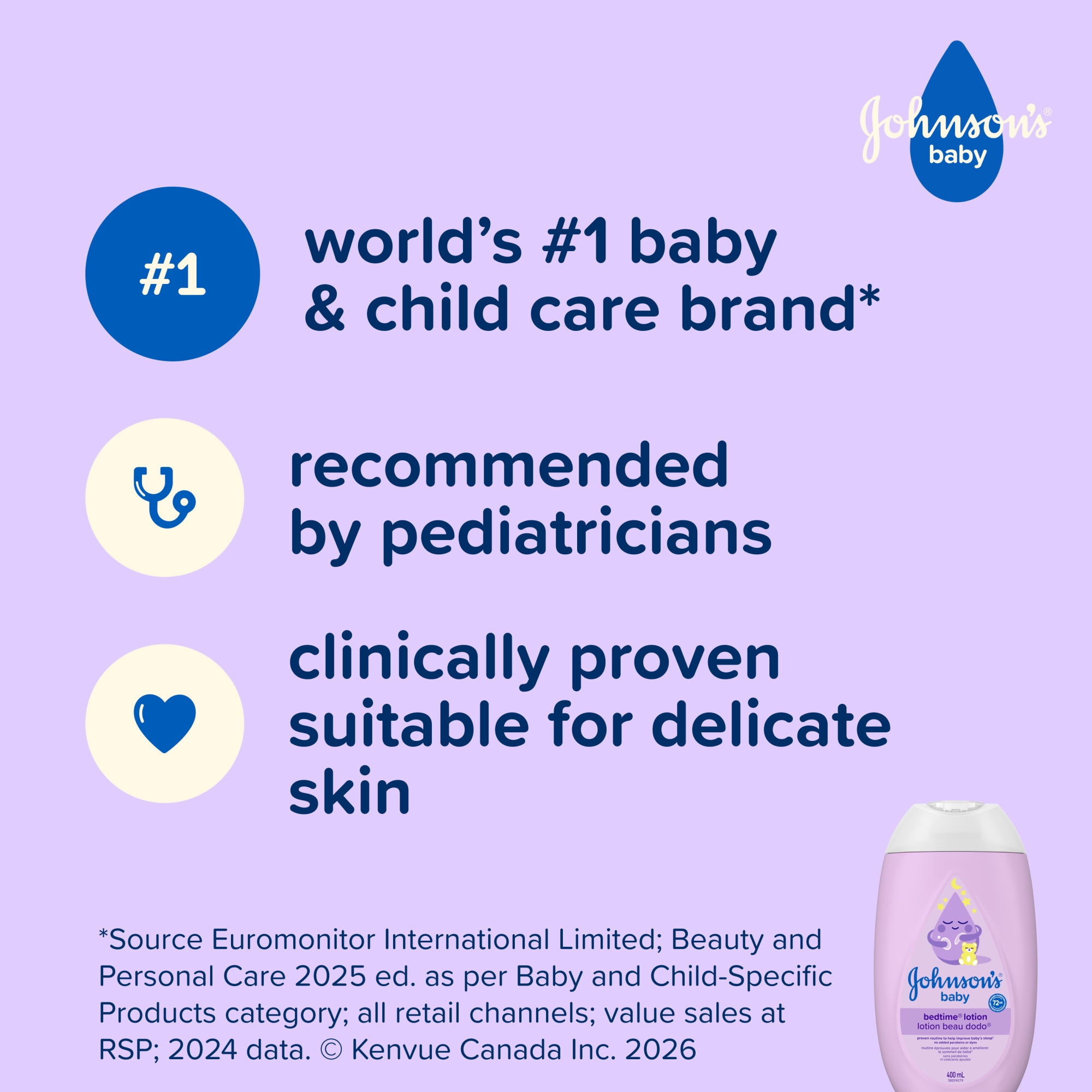 Johnson's Baby Bedtime Moisturizing Lotion and Cream for Dry Skin, 400 ml