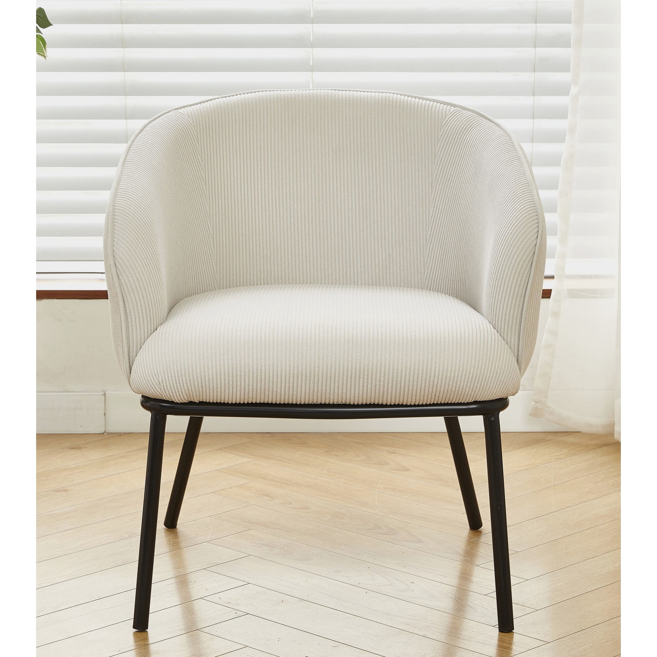 GDF Studio Mid-Century Modern Barrel Accent Chair with Corduroy Upholstery & Metal Legs, Beige