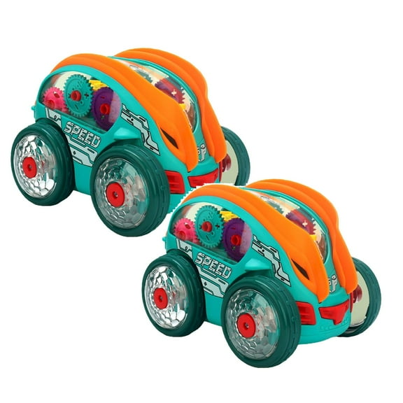 Goowood Sensory Toys for Kids with Autism Transparent Light Up Toy Car with Colorful Moving Gears and LED Lights Bump and Go Cars for Toddlers