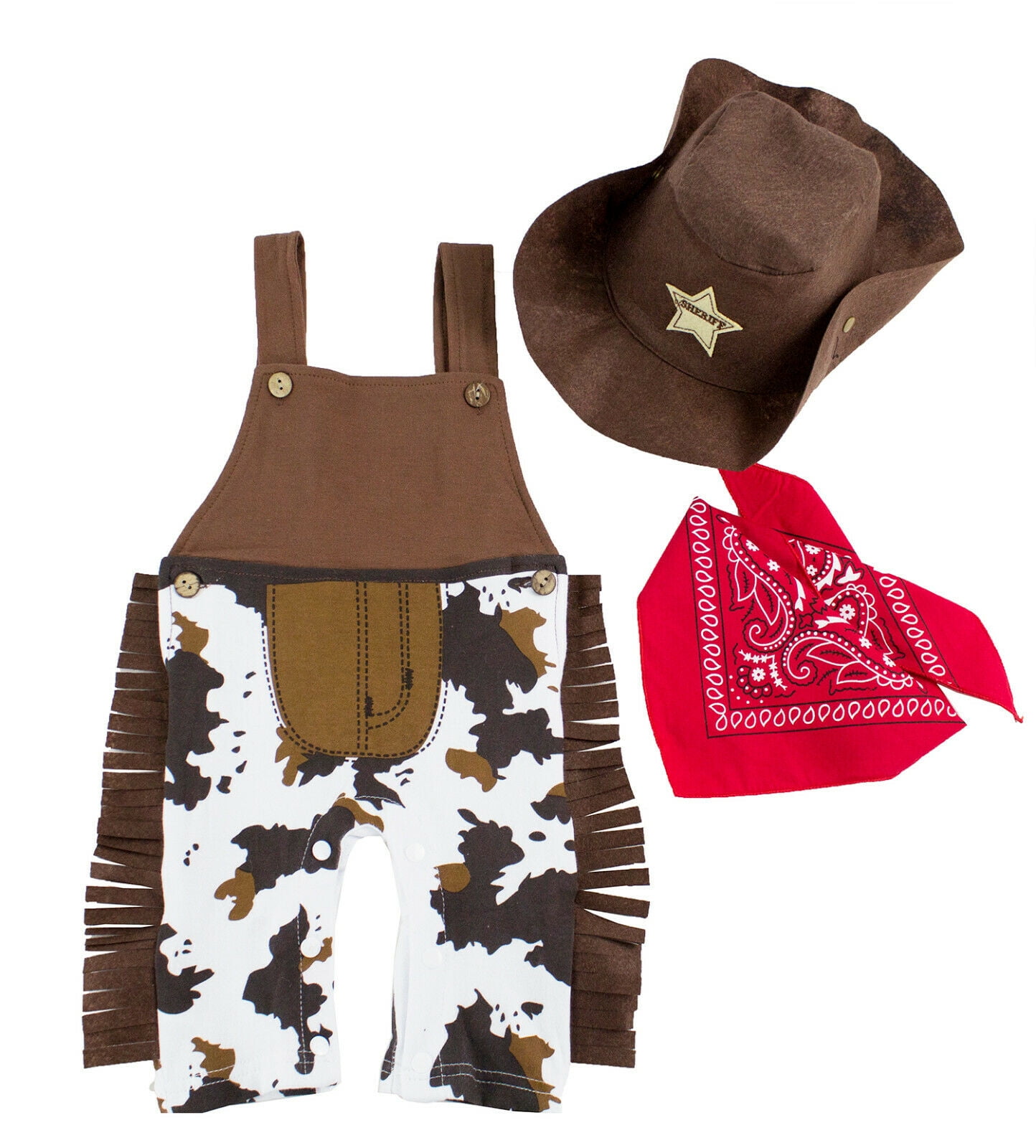Freebily 3pcs Baby Boys Cowboy Suspenders Overalls with Hat and Handkerchief Outfits Costumes 
