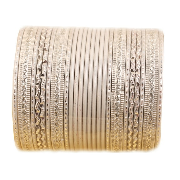 Sunsoul by Touchstone "Colorful 2 Dozen Bangle Collection" Indian Bollywood Textured Vanilla White Designer Jewelry Special Large Size Bangle Bracelets Set Of 24 In Antique Gold Tone For Women