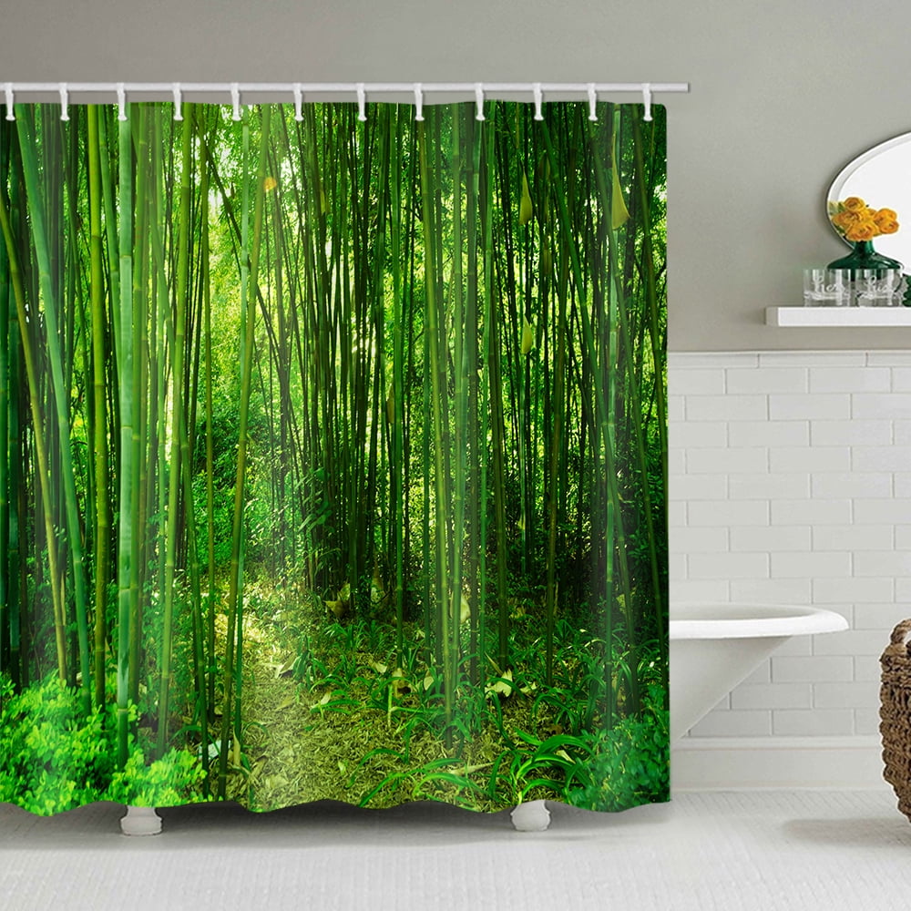 Bamboo Forest Fabric Shower Curtain Emerald Green Nbsp Machine Washable Digital Printing Bathroom Decor With 12 Hooks Walmart Canada