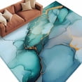 thumbnail image 2 of 5x7 Washable Area Rug, Marble Texture Non-Slip Large Rectangle Rug for Living Room Bedroom, Teal Gold Abstract Curves Impressionist Indoor Floor Mat for Home Decor, 2 of 9