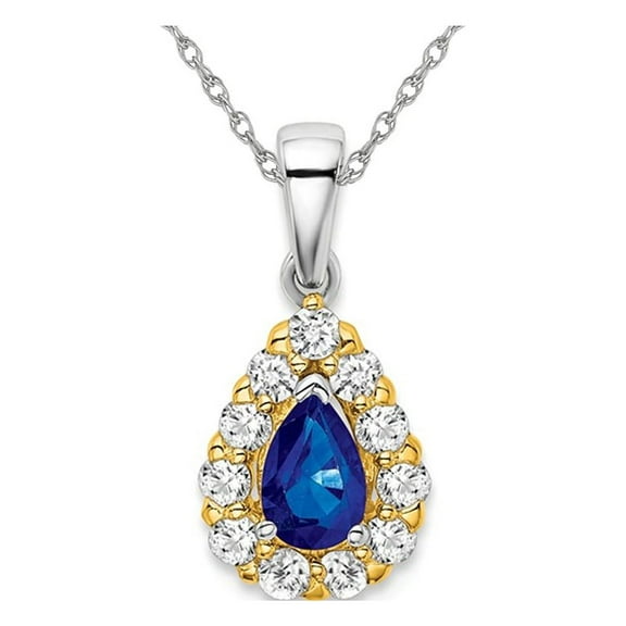 1/2 Carat (Ctw) Blue Sapphire Drop Pendant Necklace in 14K White and Yellow Gold with Lab Grown Diamonds