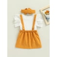 thumbnail image 4 of Gzhioc Toddlers Girls Three-Piece Casual Outfits, Flying Sleeve Round Neck T-Shirt + Suspender Strap Skirt + Decorative Headband, 4 of 9