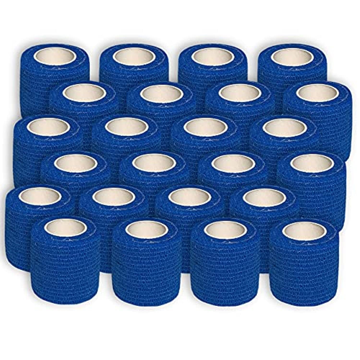 (24-Pack) 2” x 15 FT | Disposable Cohesive Bandage Tattoo Grip Tape Wrap Elastic Self Adherent – Breathable Wrap for Pets, Athletic Bandage for Sports, Injuries: Ankle, Knee & Wrist & PMU (Blue)