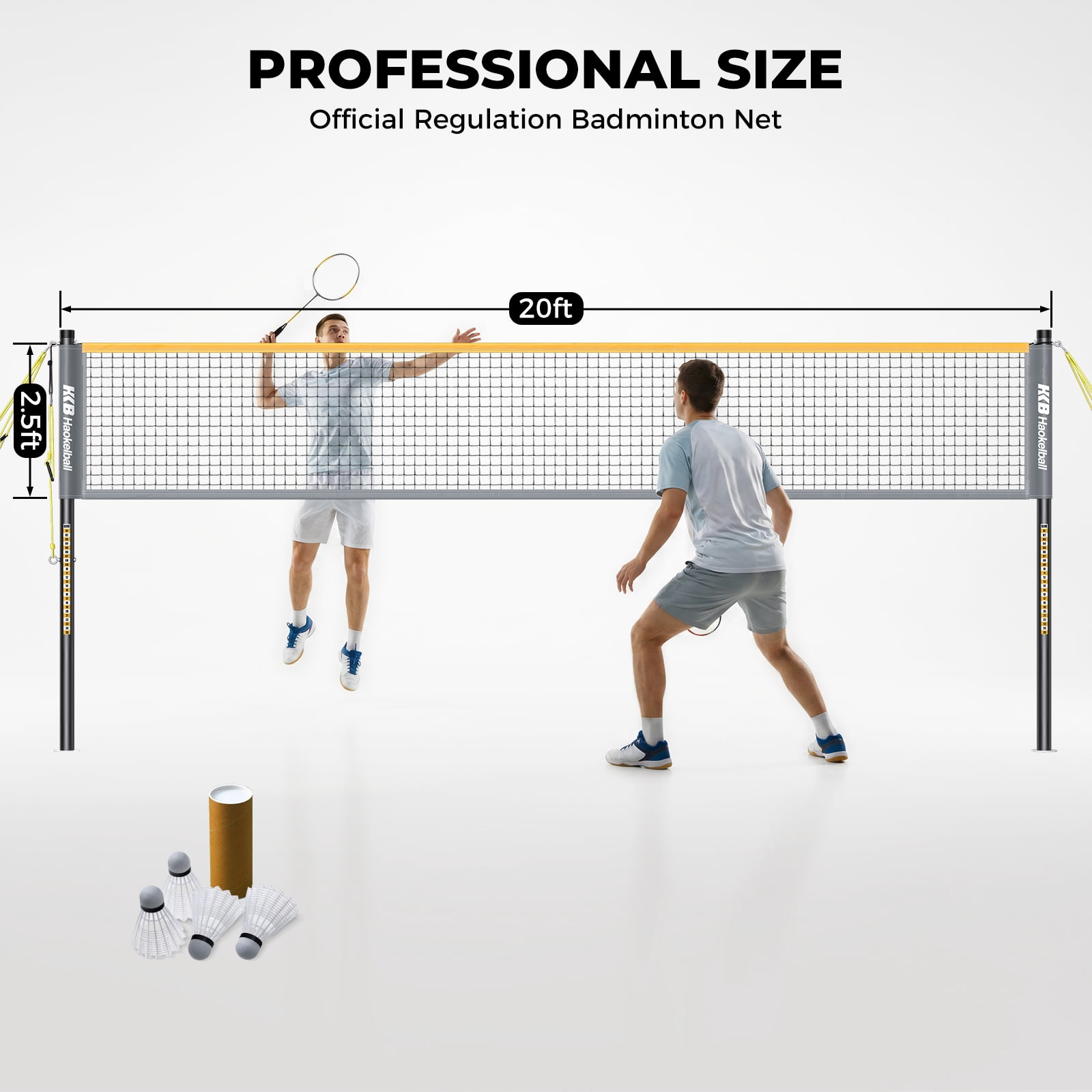 Haokelball Badminton Set with Net for Backyard – Outdoor Game Set with Tension Adjuster, 4 Rackets, Shuttlecocks, Poles, Boundary Line & Carry Bag