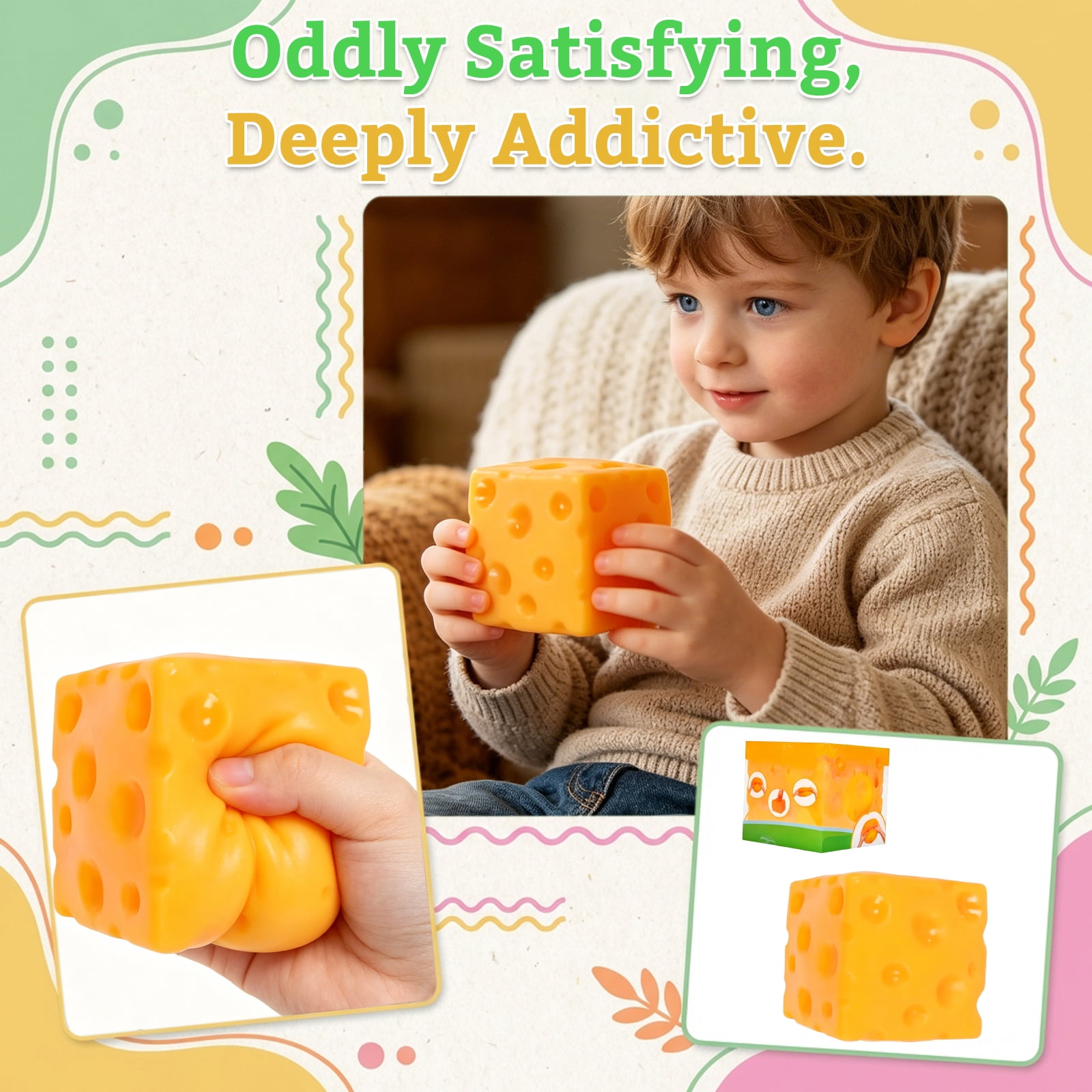 Squeezy Cheese Block - 4 Inch Extra Large Squishy Squeeze Cheese Block, 4 Inch Giant Stress Ball, Fidget Sensory Toy Gifts for Adult Kids