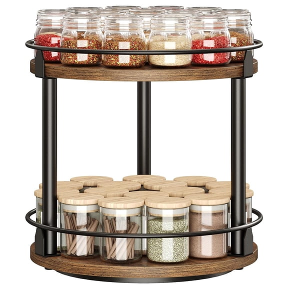 NATPLUS Wood 360 Degree Rotating Multi-Function 2-Tier Organizer Turntable