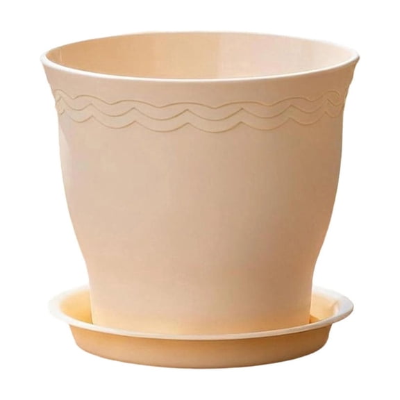 5 Inch Plastic Plant Pot with Drainage Holes and Trays – 1 Pack Small Nursery Pot for Indoor & Outdoor House Plants and Flowers, Seedling Starter Planter, Beige