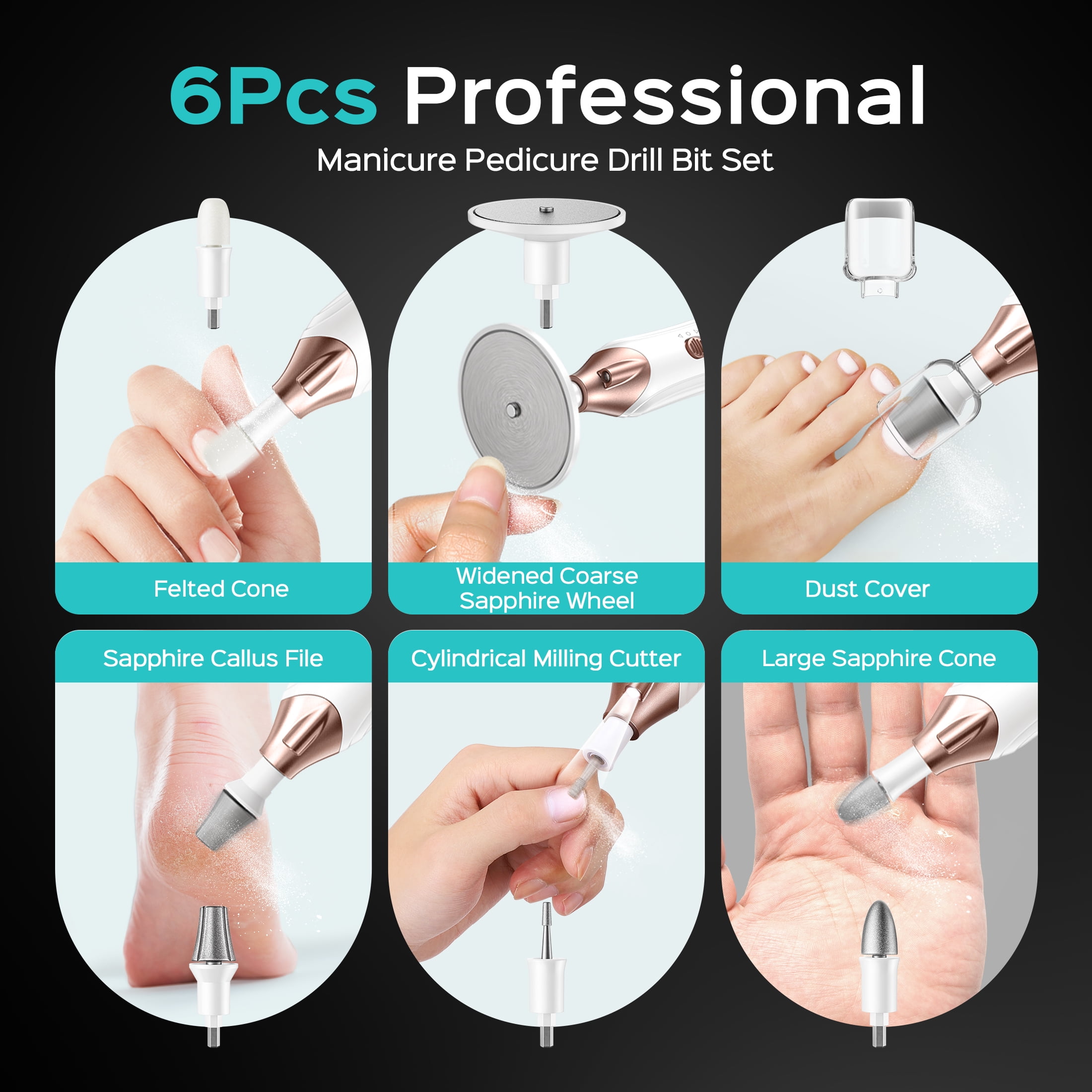 COSLUS CX43 Professional Manicure Pedicure Kit,Electric Nail File,Wider for Thick Nails,Cordless,5 Speed,for Men Women Seniors Home Salon,White