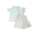 thumbnail image 3 of Boys-White Pique Top- Ivory-Vanilla Striped Suspender Shorts Set-Boy's Clothing, 3 of 3