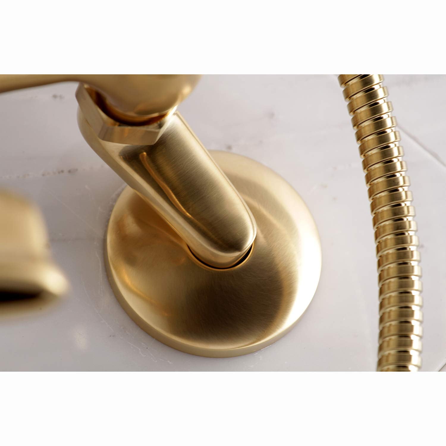 Kingston Brass KS286SB Essex 2-Handle Wall Mount Clawfoot Tub Faucet with Hand Shower, Satin Brass