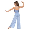 thumbnail image 2 of Eandarui Kids Girls Lyrical Dance Outfit Wide Leg Jumpsuit Sparkly Rhinestone Jazz Ballet Gymnastics Leotard Dress Blue 12, 2 of 7