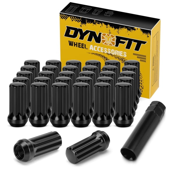 Dynofit 32pc 9/16"-18 Spline Lug Nuts for 1994-2011 Dodge Ram 2500/3500, Black Closed End, 2" Tall, 60° Conical Seat Compatible