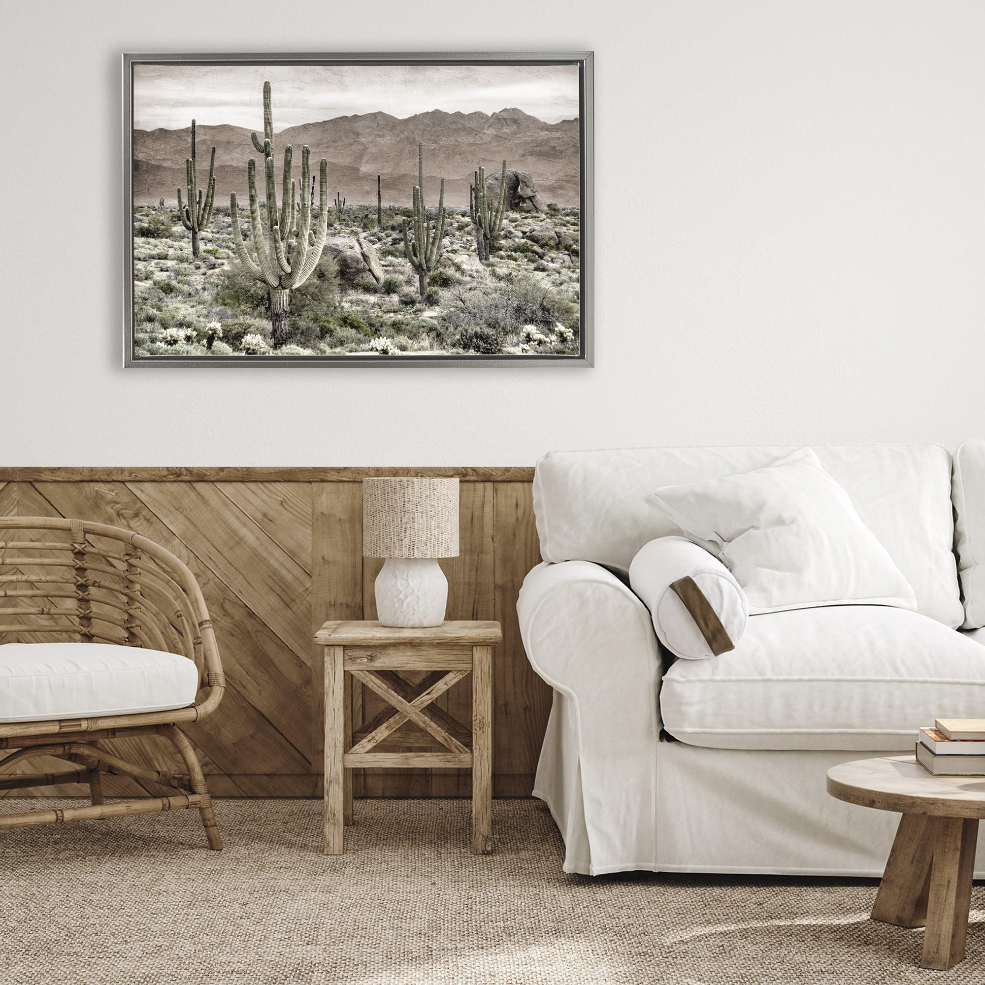 Stupell Industries Desert Land Cacti Wilderness Gray Framed Floater Canvas Wall Art, design by Kim Allen