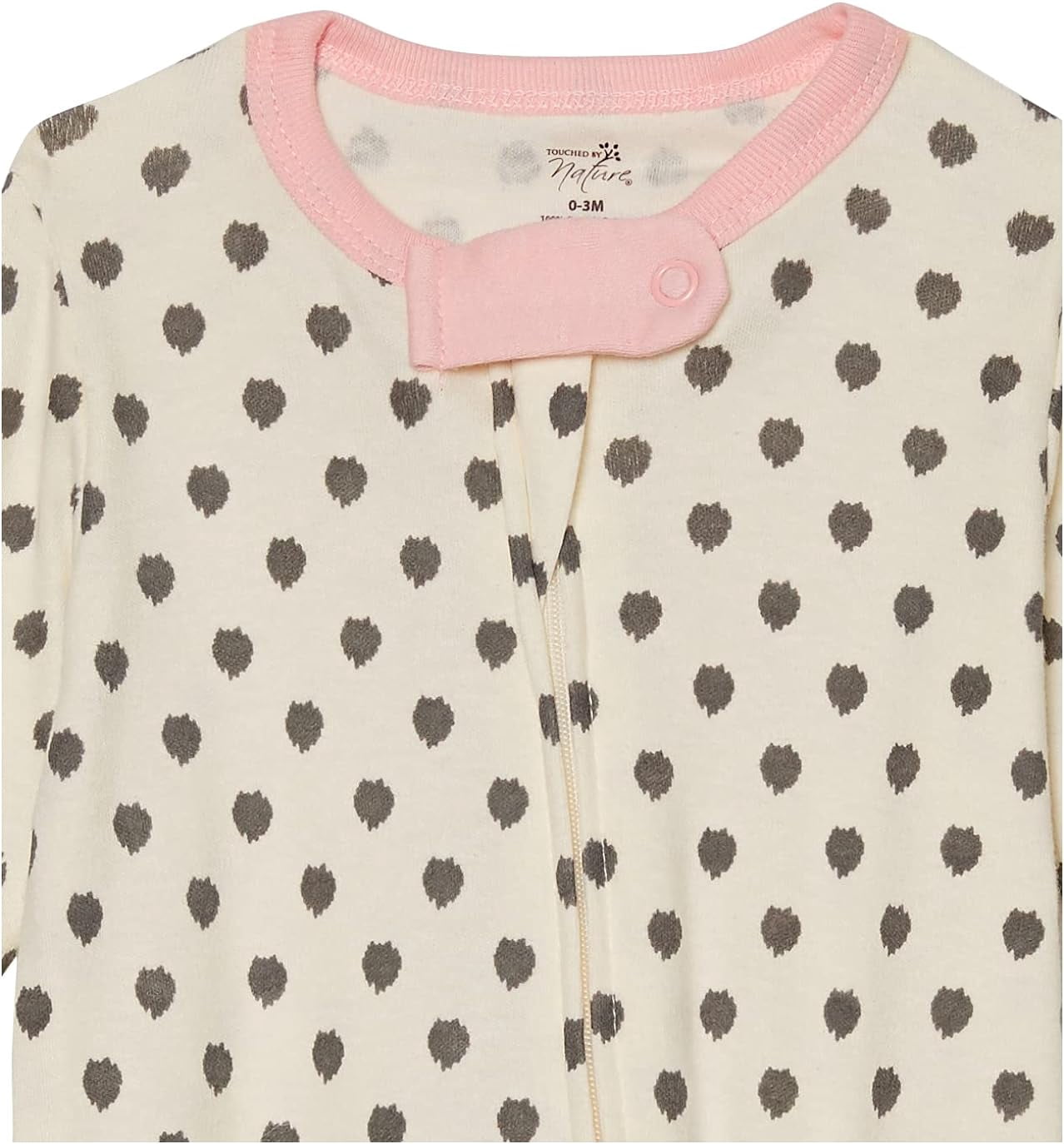 Touched by Nature Baby Girl Organic Cotton Zipper Sleep and Play 3pk, Pink Gray Scribble, 6-9 Months