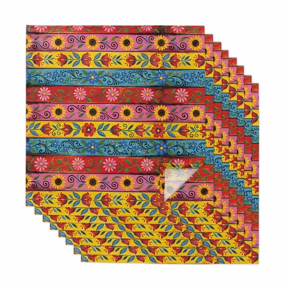 Cloth Napkins Set of 8 - 20x20 Inches, Boho Flowers Washable Reusable Table Napkins, Farmhouse Colorful Ethnic Floral Aesthetic Soft & Absortbent Dining Napkin for Party Wedding Hotel Restaurant