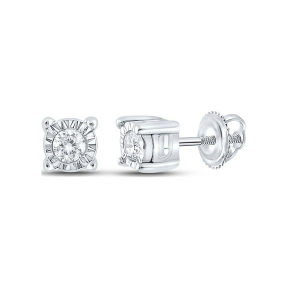Macey Worldwide Jewelry 10k White Gold Mens Diamond Stud Earrings 1/20 Ctw