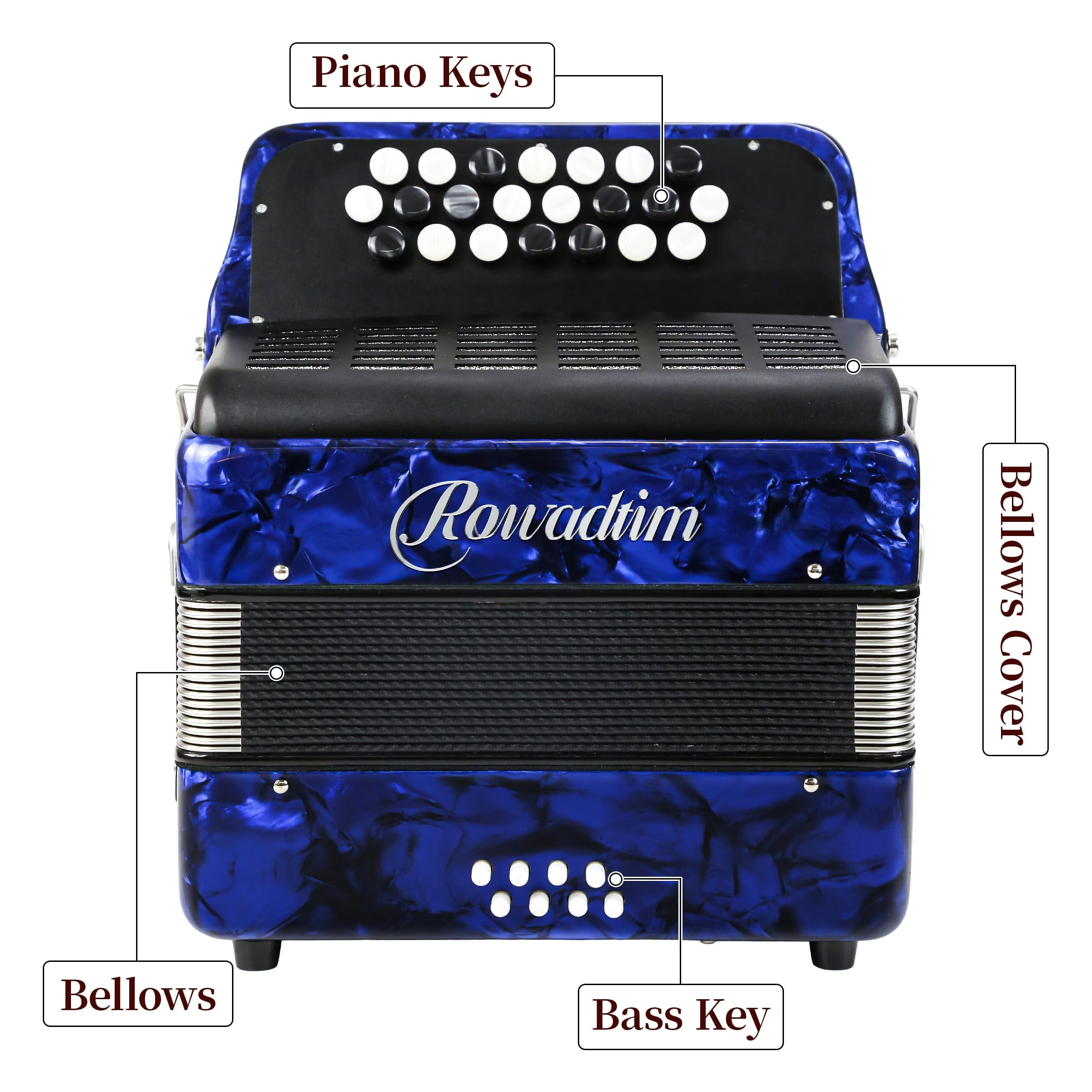 Rowadtim 22 Keys Accordion, 8 Bass Student Piano Accordions Suitable for Beginners and Students; Lightweight and Portable,with Backpack and Adjustable Straps ( Blue)