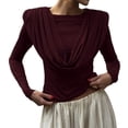 thumbnail image 3 of Women'S Burgundy Draped Cowl Neck Top Long Sleeve Elegant Blouse Casual Fashion Office and Party Outfits Wine Red S, 3 of 10