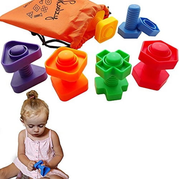 Skoolzy Jumbo Nuts and Bolts Toddler Toys Montessori Toys Building Construction Set | 12 pc Occupational Therapy Tools Matching Fine Motor Skills for Toddlers Boys, Girls | Learning Activities eBook