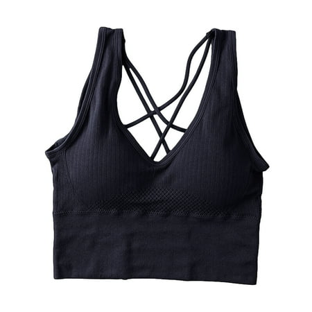 Grandest Birch 3PCS Women Vest Bra Cross Back V Neck Push Up Padded No Steel Ring Detachable Chest Pads Solid Color Yoga Bra Female Underwear  Black One Size