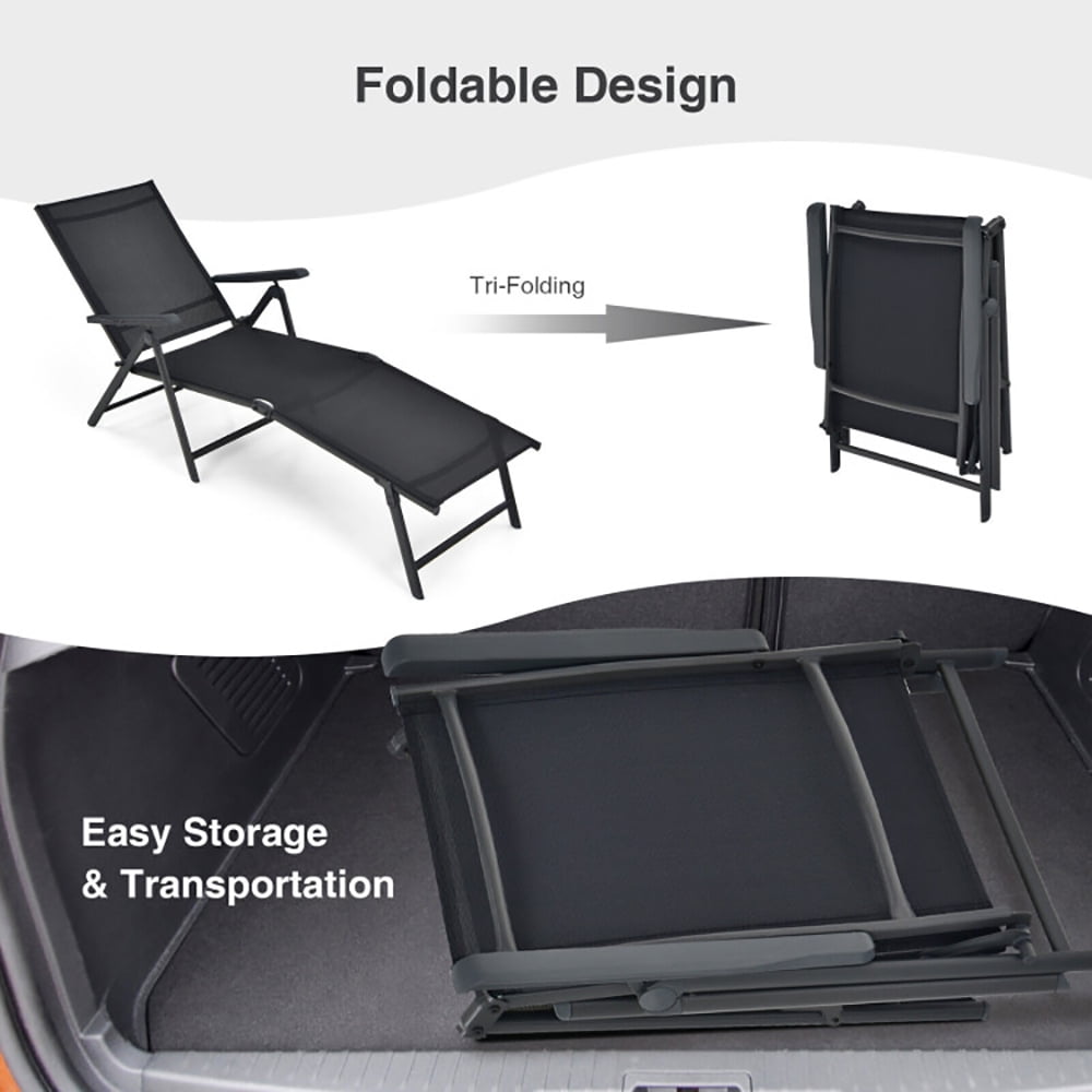 Aimee Lii 2 Pieces Foldable Chaise Lounge Chair with 2-Position Footrest, Patio Loungers, Black