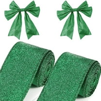 2 Rolls Christmas Ribbon,Bexikou Metallic Glitter Ribbons for Gift Wrapping,Green Wired Edge Ribbon for Christmas Tree Wreath DIY Crafts Home Party Holiday Decoration, 2.5" x20 Yards