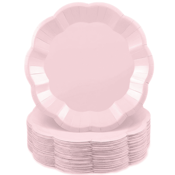 50 Pcs Pink Plates, 7 Inch Scalloped Pink Paper Plates Disposable Dessert Cake Plate Small Party Plate for Wedding, Birthday, Baby Shower, Bridal Shower