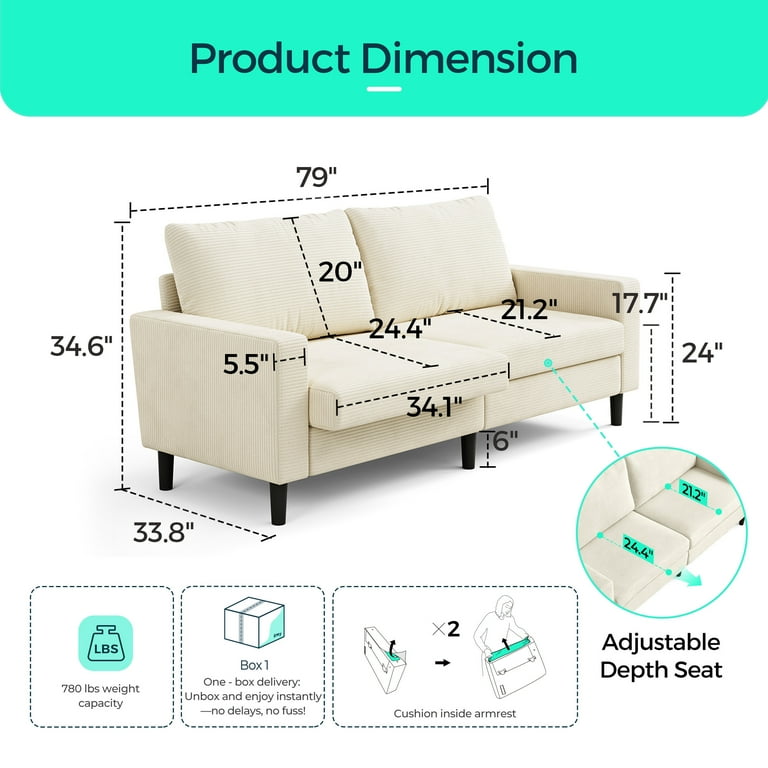 Linsy Home 79''W Corduroy Loveseat Sofa Couch for Living Room