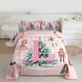 thumbnail image 2 of Homewish Pink Monogrammed L Queen Comforter Set for Teens, Merry Christmas Bedding Sets, Kawaii Xmas Tree Nutcracker Reversible Bedding Comforter Set, Super Cozy Room Decor, 3pcs, 2 of 8