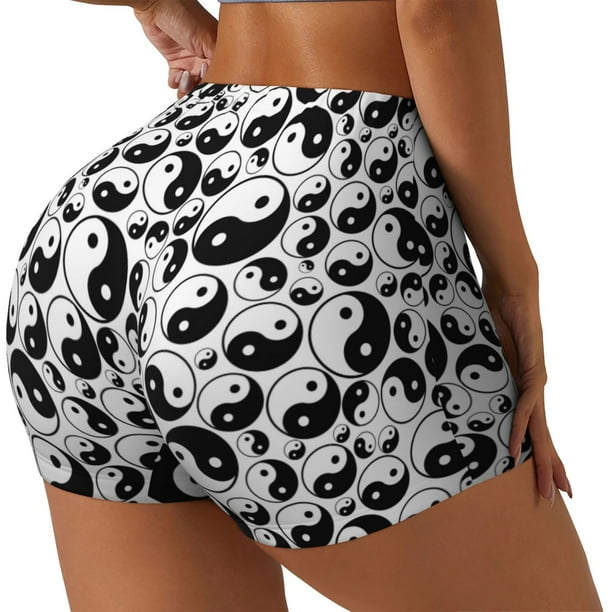 Balery Yin And Yang Pantalones cortos de entrenamiento estampados para mujer, sin costuras, ajustados, para gimnasio, yoga, correr, deportes, ejercicio activo, fitness.-Small