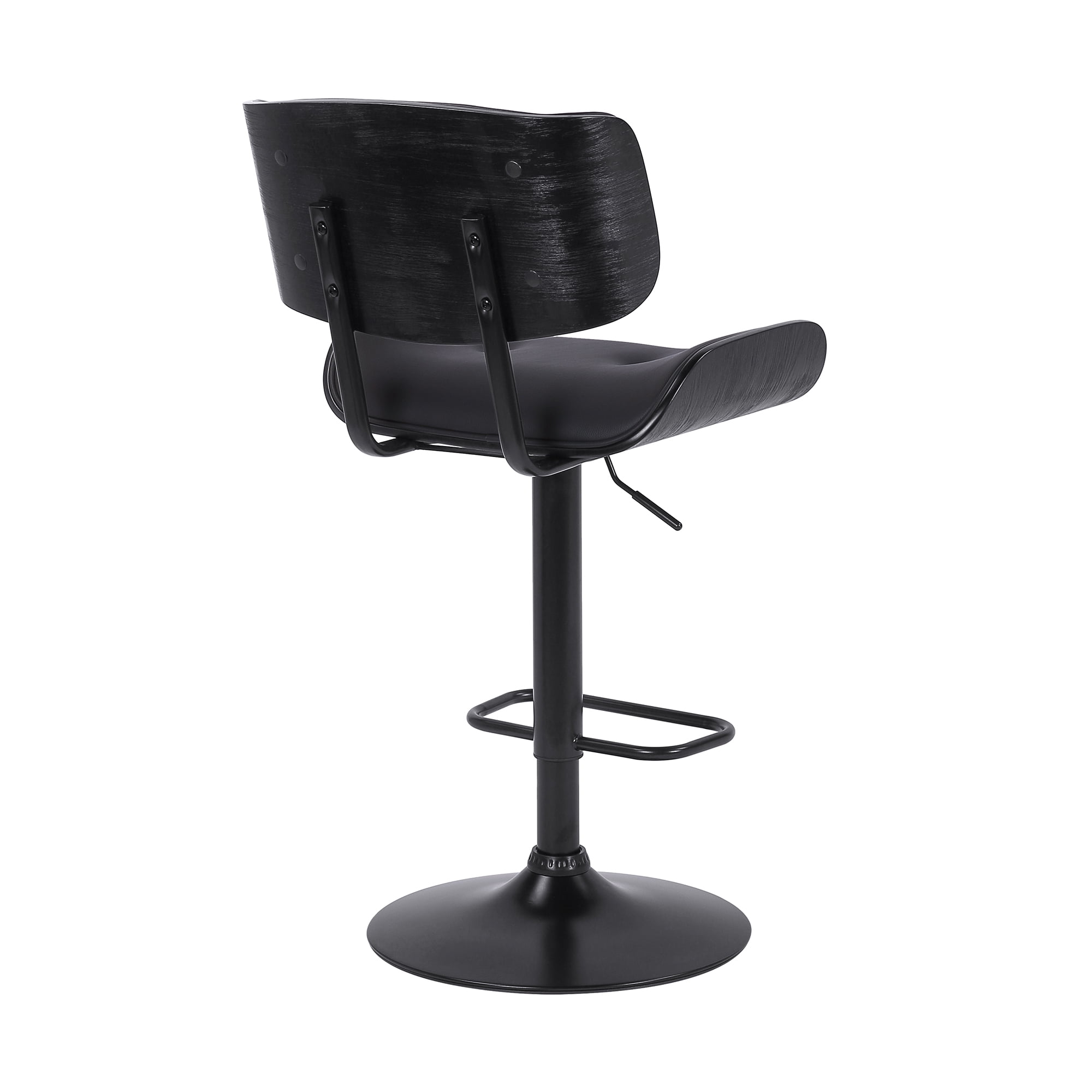 Armen Living Indoor Brooklyn Adjustable Swivel Black Faux Leather and Black Wood Bar Stool with Black Base