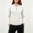 thumbnail image 6 of Ke1Clo Womens High Neck Pullover Casual Long Sleeve Solid Color Slim Fit Knit Tops Button Down Stretchy Fall Winter Travel Tunic Tshirt White XXXL, 6 of 7