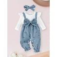 thumbnail image 5 of Loicainy Baby Toddler Girls Long Sleeve Jumpsuit 3 6 9 12 18 Months Floral Print Fake Two Pieces Patchwork Bow Romper and Cute Headband Set, 5 of 10
