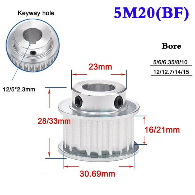 1Pcs 5M 20 Dents Roue Synchrone Courroie de Distribution Largeur 16mm 21mm Alésage 5-15mm, Installation Facile
