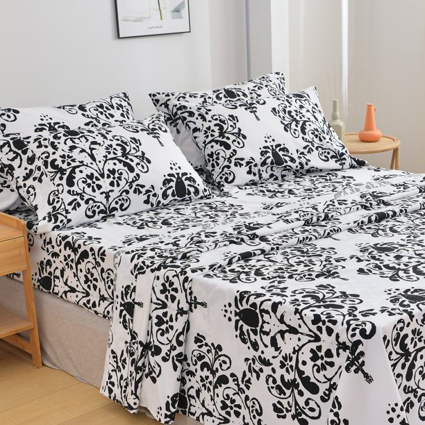 American Home Collection Ultra Soft 46 Piece Black & White Damask Bed