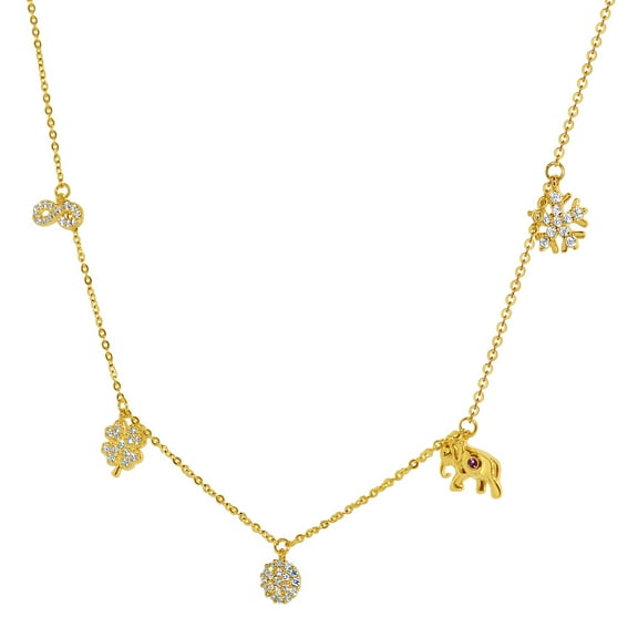 14k Two-tone Gold Light Chain Cubic Zirconia Lucky Charm Necklace