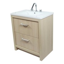 30" Single Sink Vanity In Neutral Finish with White Ceramic Top