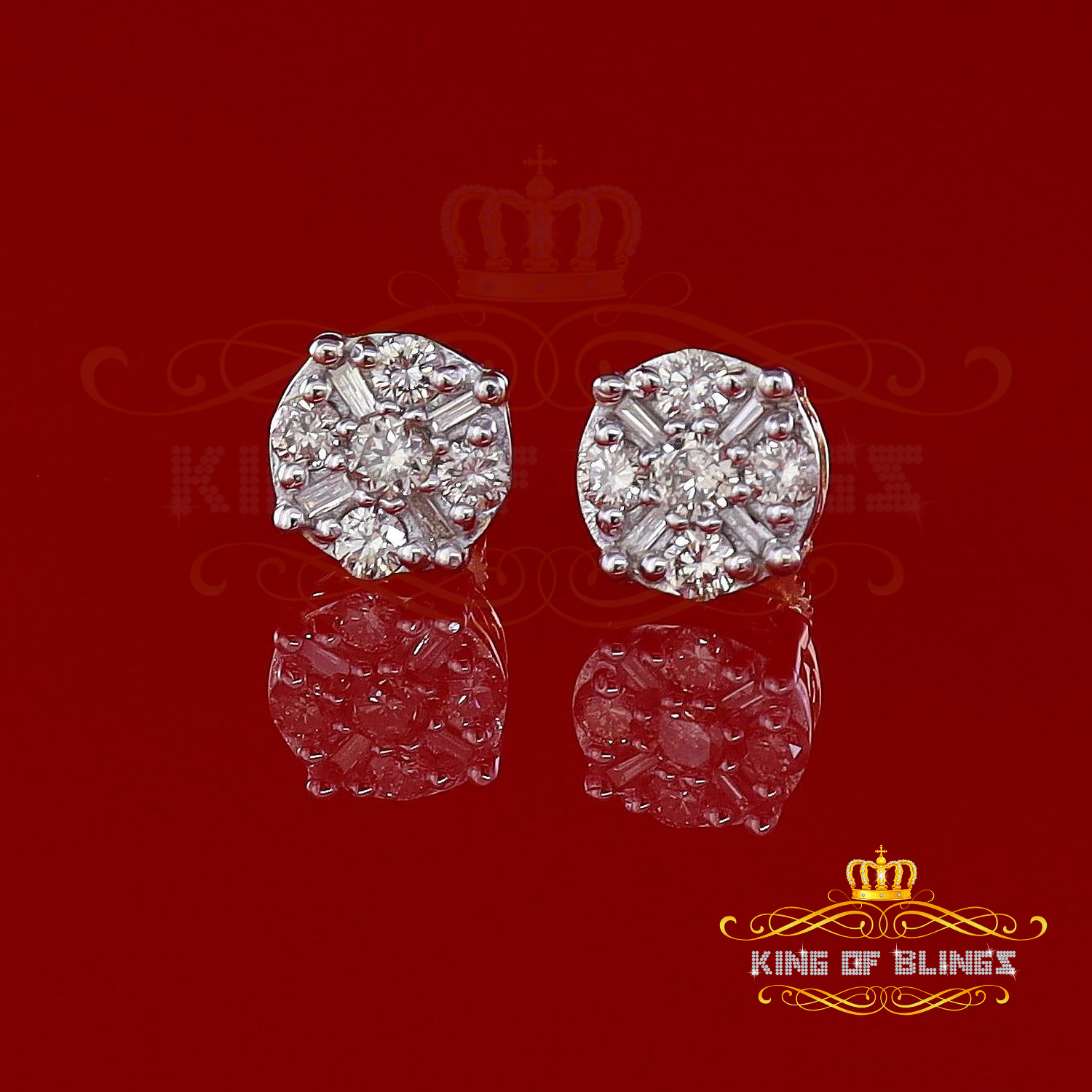 King of Bling's 10K Real Yellow Gold with Real 0.85CT Diamond Men's/Women's Stud Round Earring