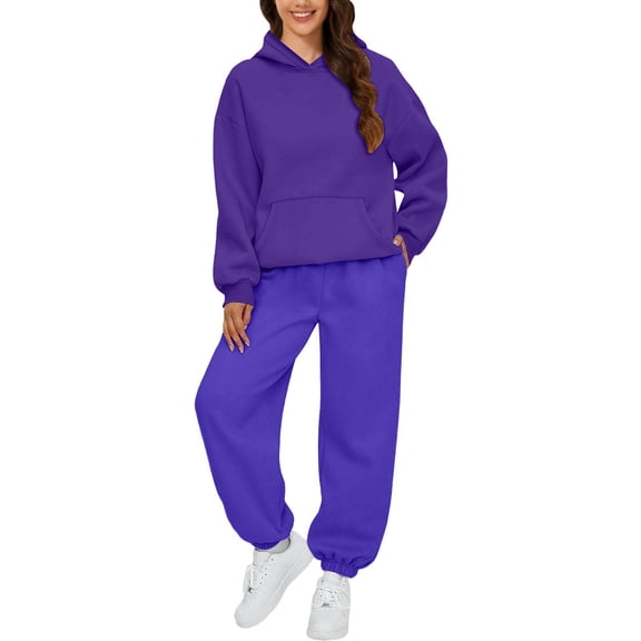Resicozy Womens 2 Piece Lounge Sweatsuit Fall Fashion Matching Sweat Sets Oversized Hoodies Baggy Jogger Sweatpants Outfits 2026 Dark Purple S