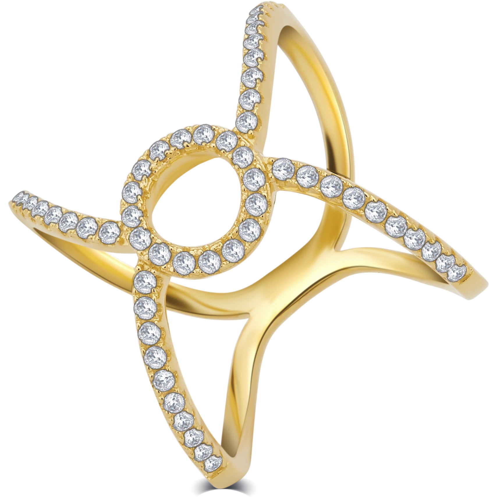 1.00 Carat T.W Cubic Zirconia "X" Cross Gold Tone Sterling Silver Fashion Rings