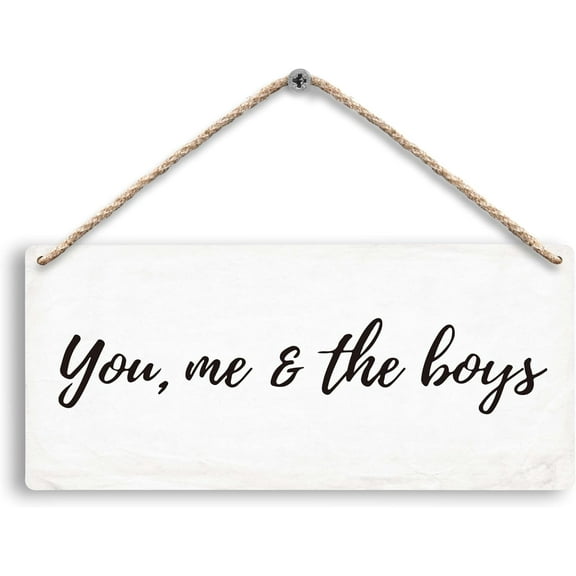 You Me and the Boys Hanging Wooden Signs , Minimalist Inspirational Family Home Bedroom Living Room Boys Room Wall Decor, Mother’s Day Home Decor Gifts for Women Men Mom Dad 5X10Inch