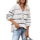 thumbnail image 2 of Blusa informal de manga larga para mujer, cuello en V, botones estampados a rayas, camisas con capucha, Tops, sudaderas Fridja  ghj987+6366, 2 of 3