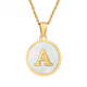 thumbnail image 2 of Collar de acero inoxidable con letras en forma de concha de color dorado redondo para mujer, colgante de acero de titanio de estilo europeo y americano con 26 letras en inglés, 2 of 6